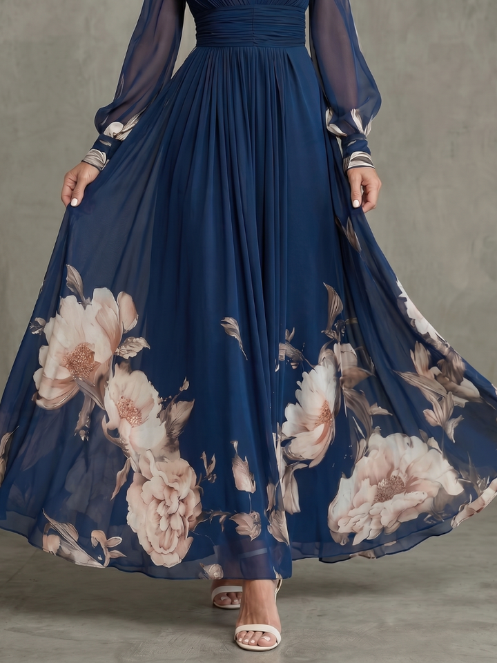 Ziva | Maxi Dress with Sheer Pleated Sleeves
