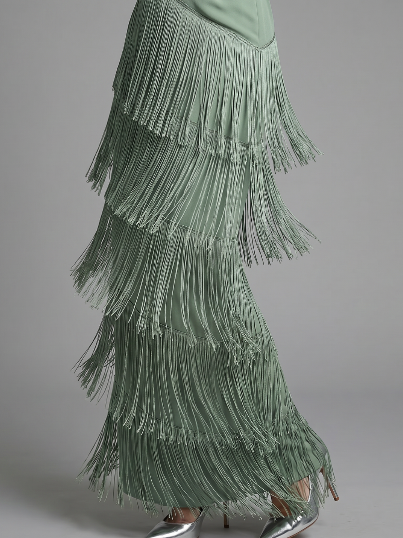 Samara | Long-Sleeve Midi Dress with Soft Fringe
