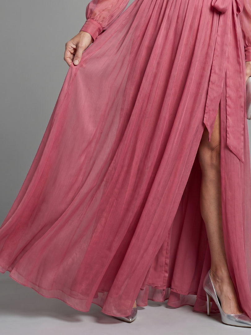 Meredith | Long Sleeve Sheer Flowing Maxi Dress