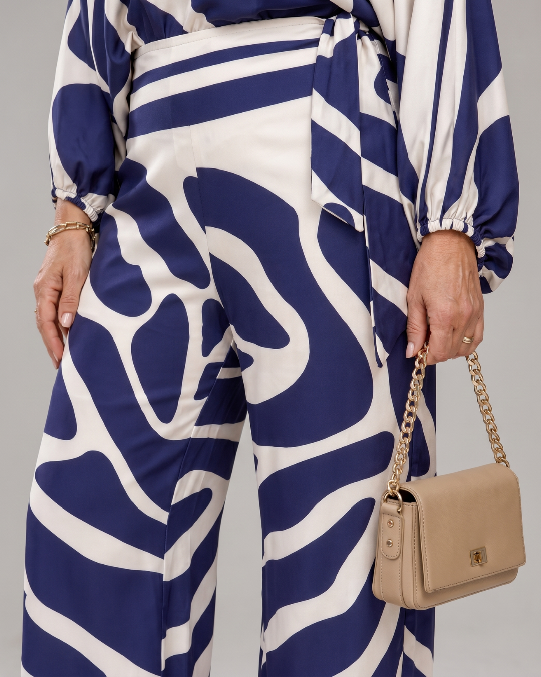 Sulaya | Off-Shoulder Abstract Print Top and Wide-Leg Trousers