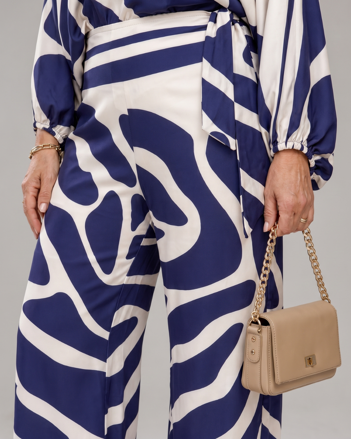 Sulaya | Off-Shoulder Abstract Print Top and Wide-Leg Trousers