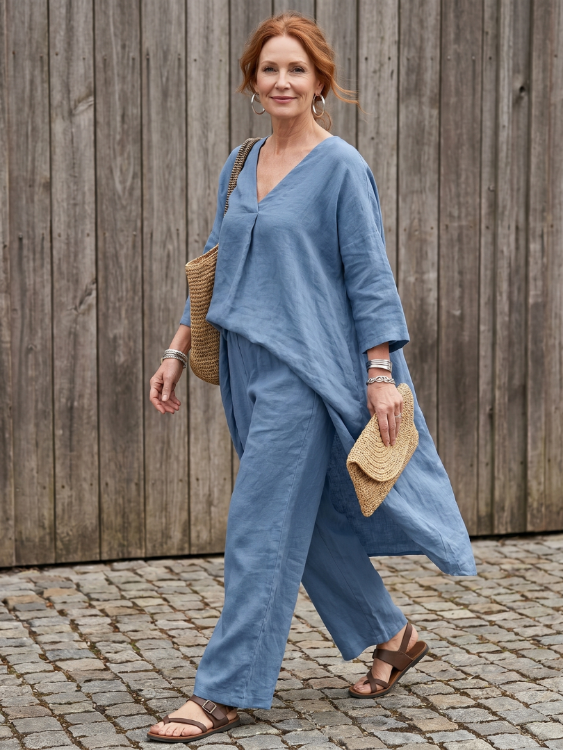 Onice | Wide Tunic Top and Wide-Leg Trousers Set