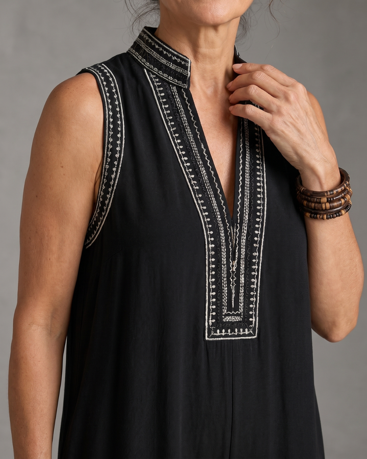 Velmira | Sleeveless Embroidered V-Neck Wide-Leg Jumpsuit