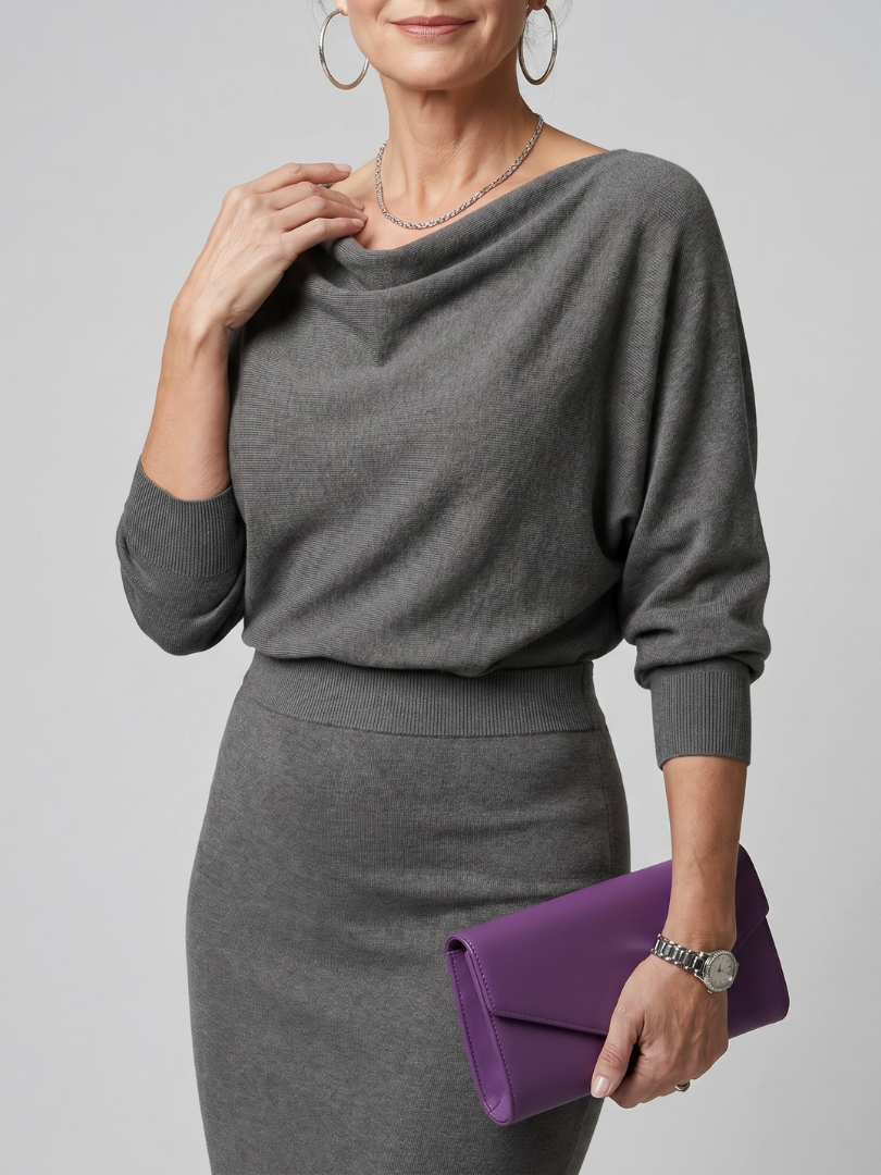 Romy | Fitted Midi Dress with Draped Neckline