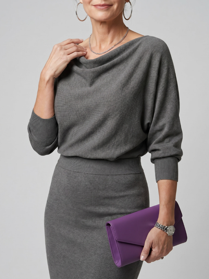 Romy | Fitted Midi Dress with Draped Neckline