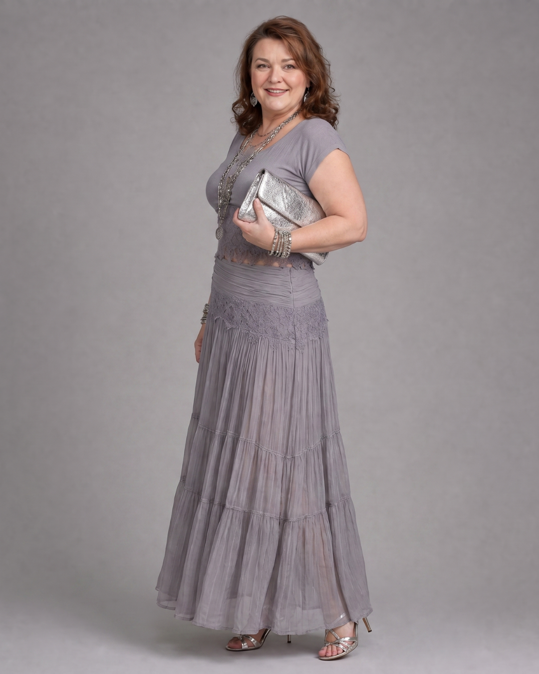 Virelune | Draped Crop Top and Pleated Maxi Skirt Set