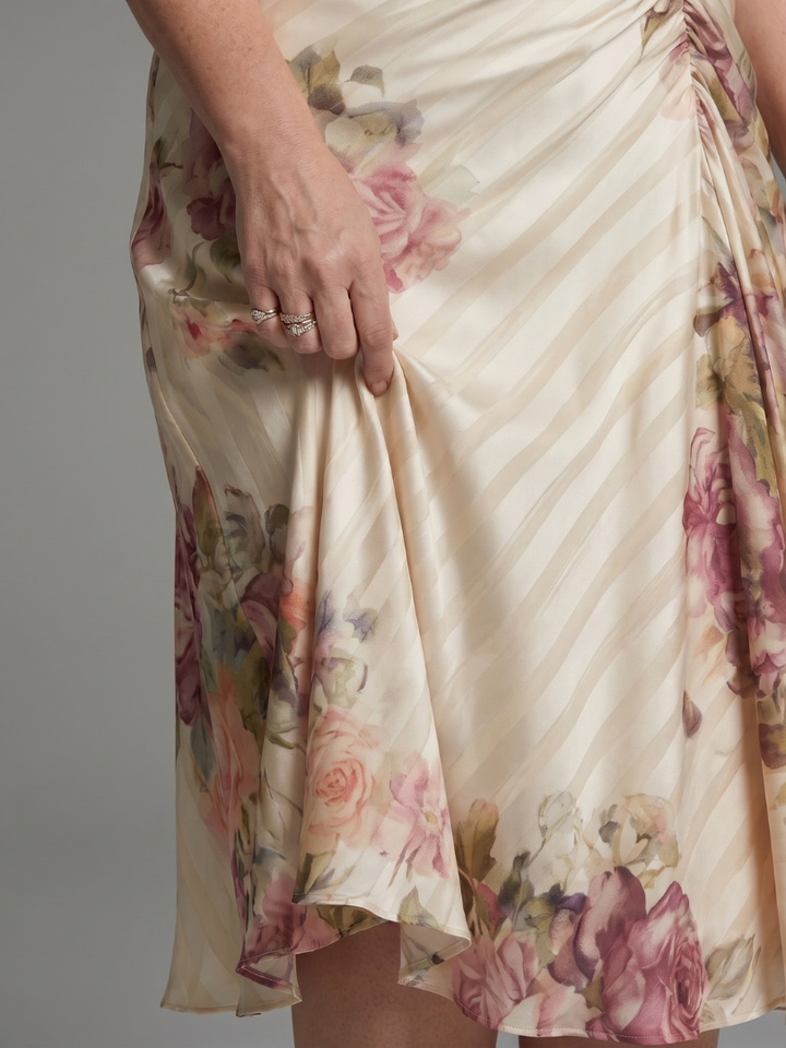 Katarina | Butterfly Sleeve Striped Floral Print Midi Dress