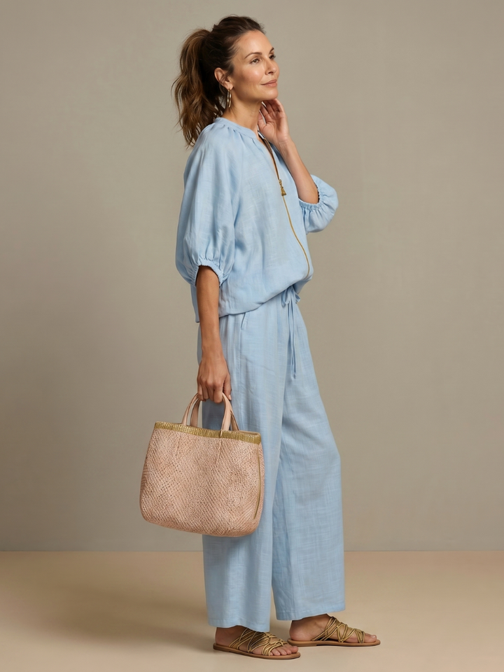 Natalia | Zip Blouson Top and Wide-Leg Trousers