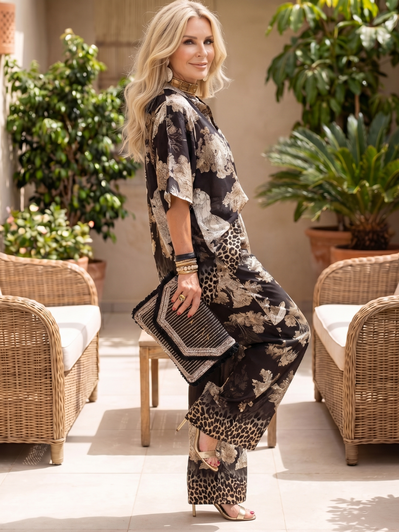 Mina | Printed Wrap Top Wide-Leg Set