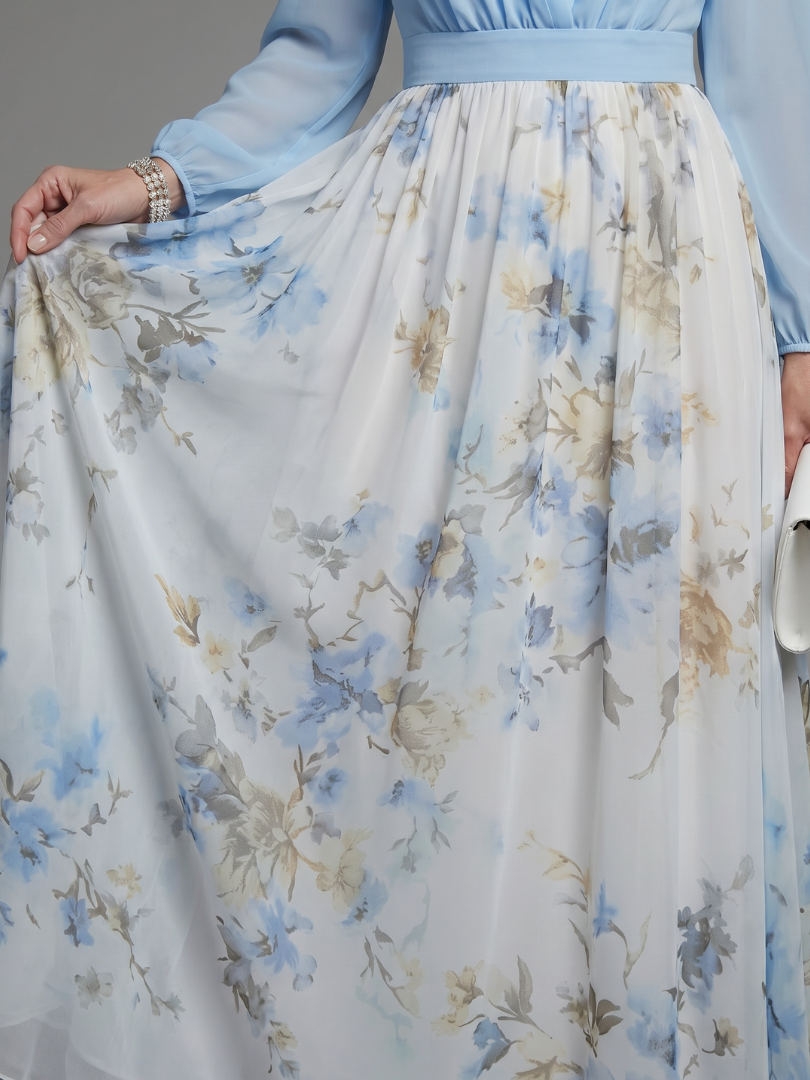 Augusta | Floral Maxi Dress with Sheer V-Neck Bodice