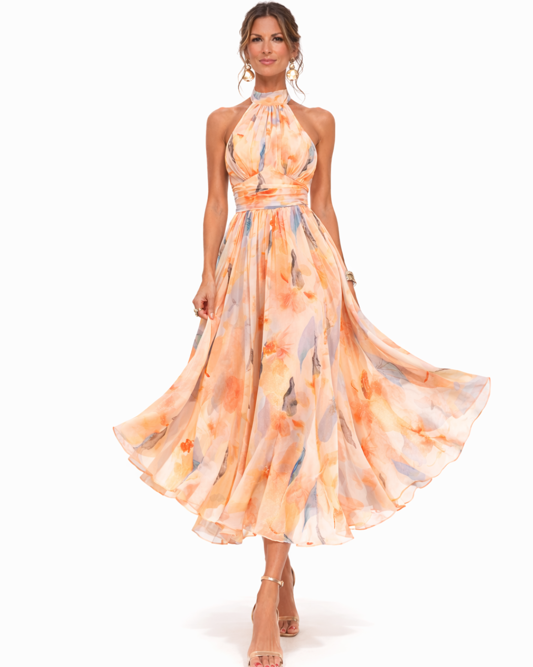 Aurora™ | Halter Neck Dress with Watercolour Print