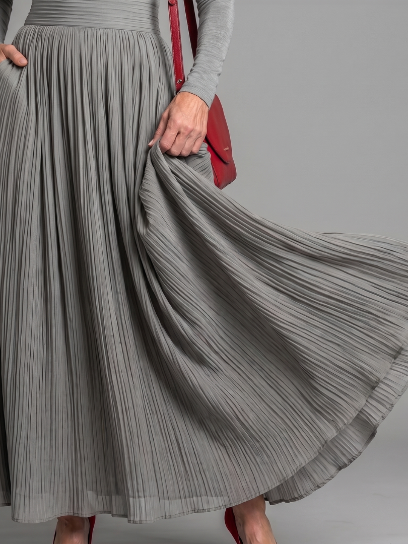 Lana | Long-Sleeve High-Neck Defined Waist Midi Dress