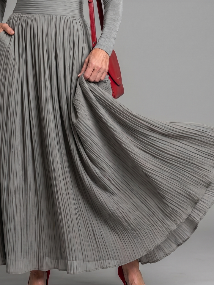 Lana | Long-Sleeve High-Neck Defined Waist Midi Dress