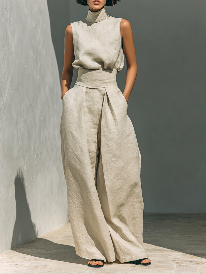 Maria™ | Complete Set with Tank Top and Wide-Leg Trousers in Cotton and Linen
