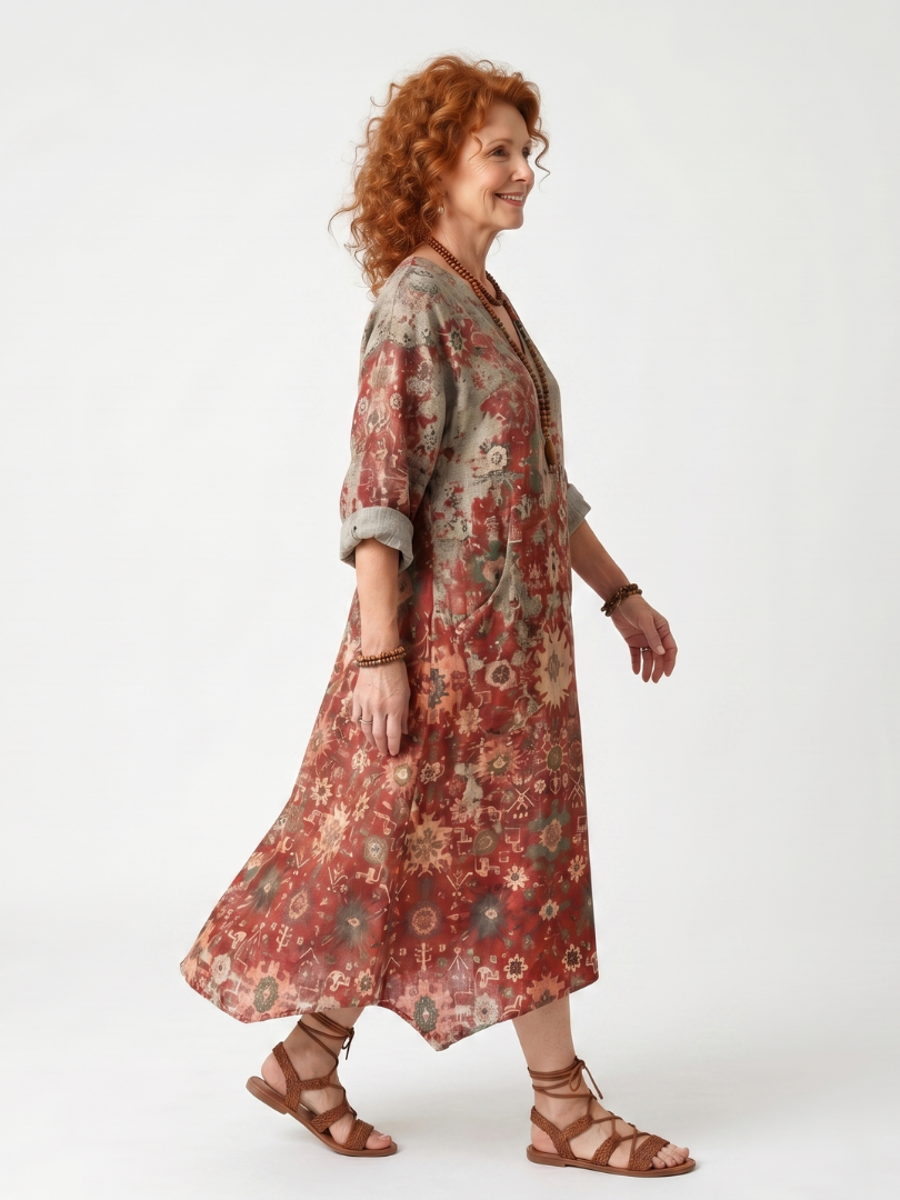 Kirra | Mixed Pattern Relaxed Pocket Midi Dress