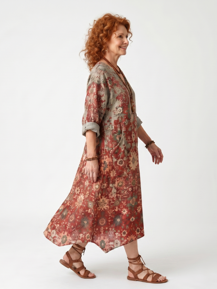 Kirra | Mixed Pattern Relaxed Pocket Midi Dress