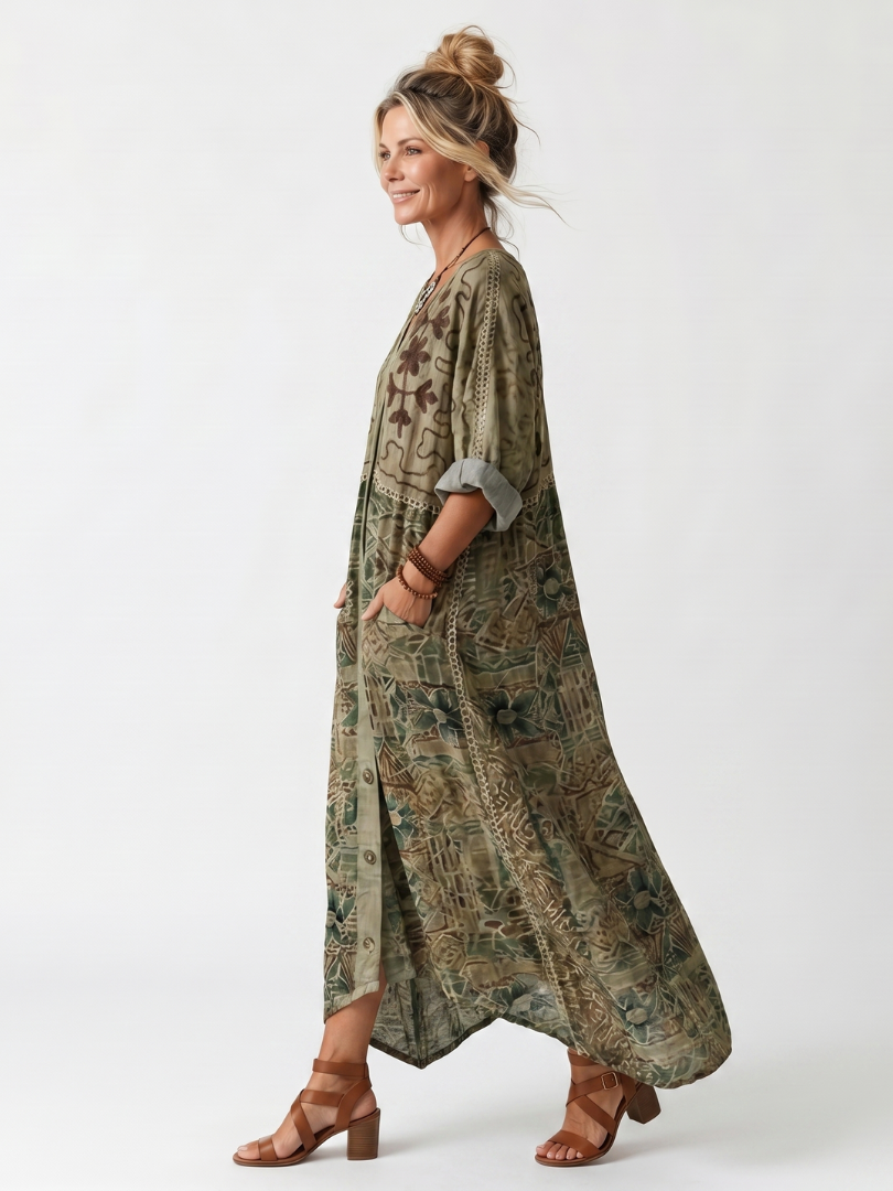Matilda | Button Front Oversized Pocket Midi Dress