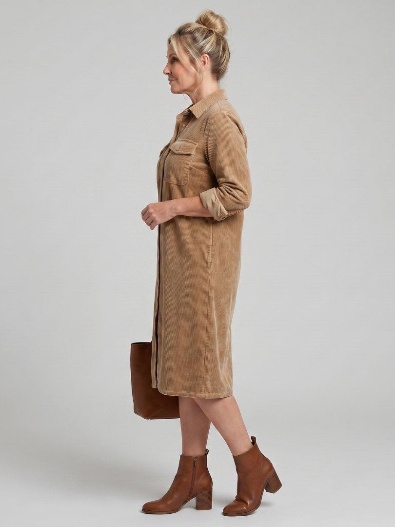 Pema | Long-Sleeve Midi Dress with Patch Pockets