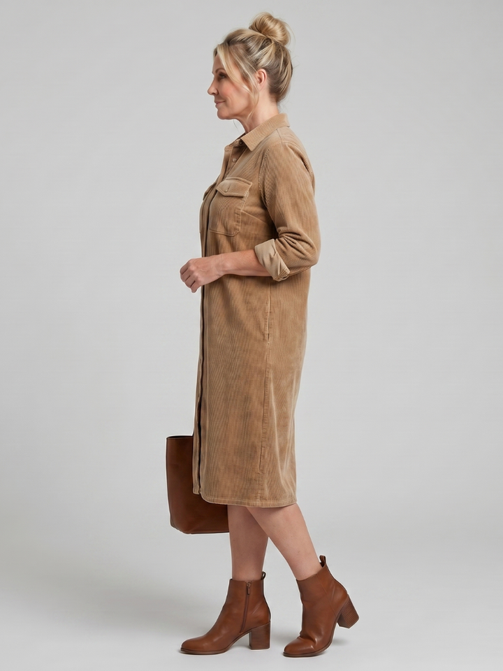 Pema | Long-Sleeve Midi Dress with Patch Pockets