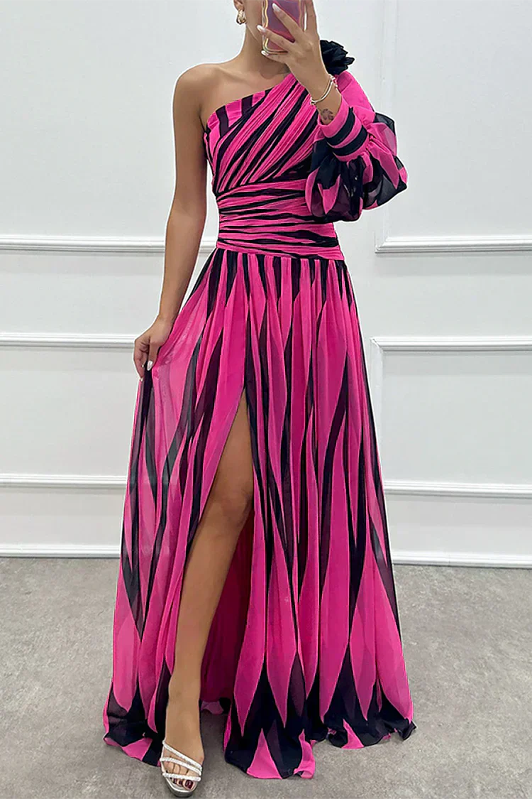Stella & Grace™ | Elegant One-Shoulder Striped Maxi Dress
