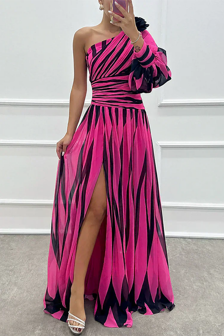 Stella & Grace™ | Elegant One-Shoulder Striped Maxi Dress