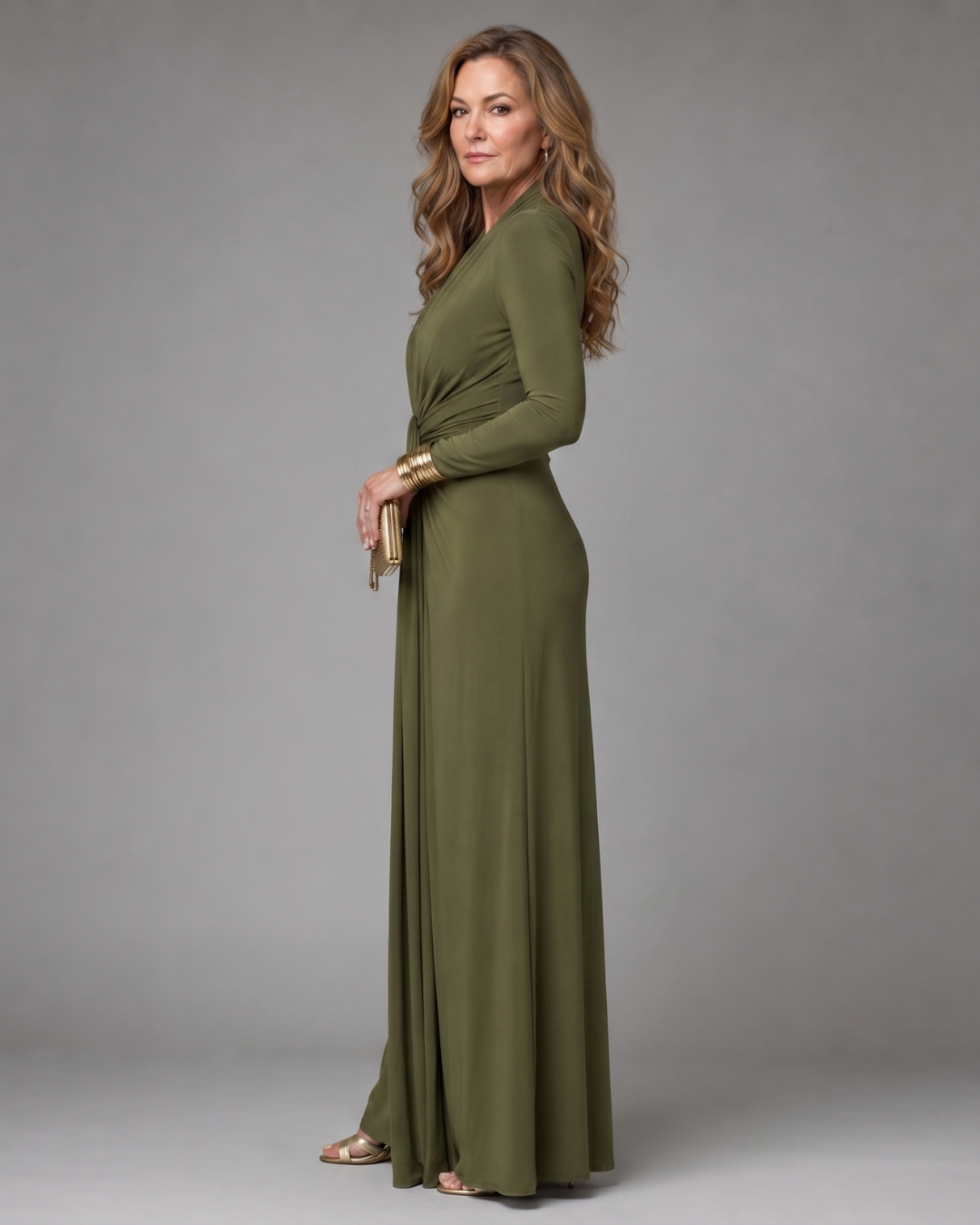 Vimmer | Long Sleeve Deep Draped V-Neck Maxi Dress