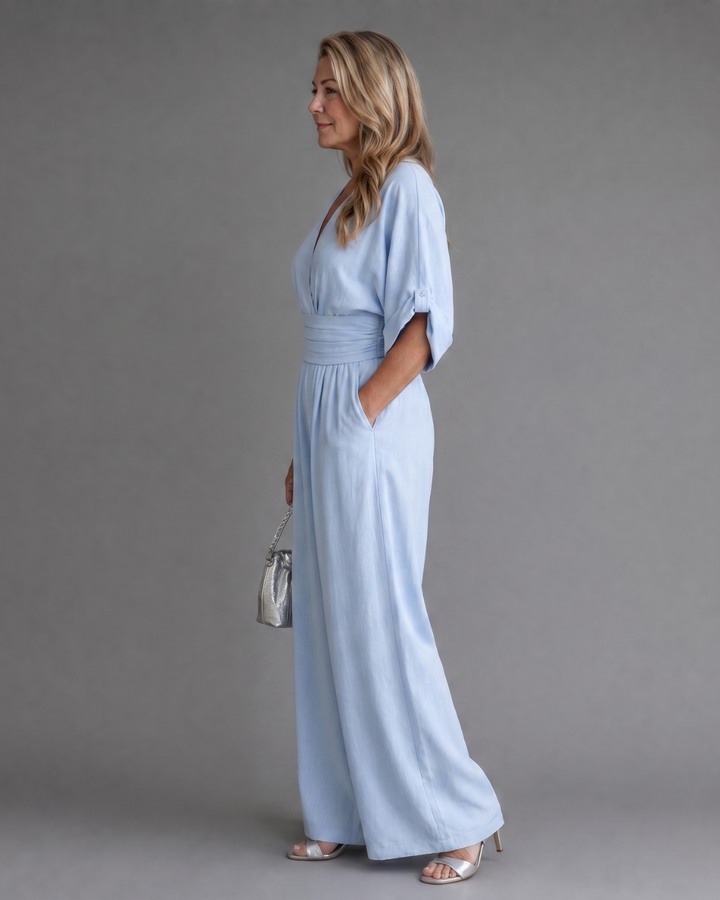 Emene | Relaxed Draped V-Neck Wide-Leg Jumpsuit