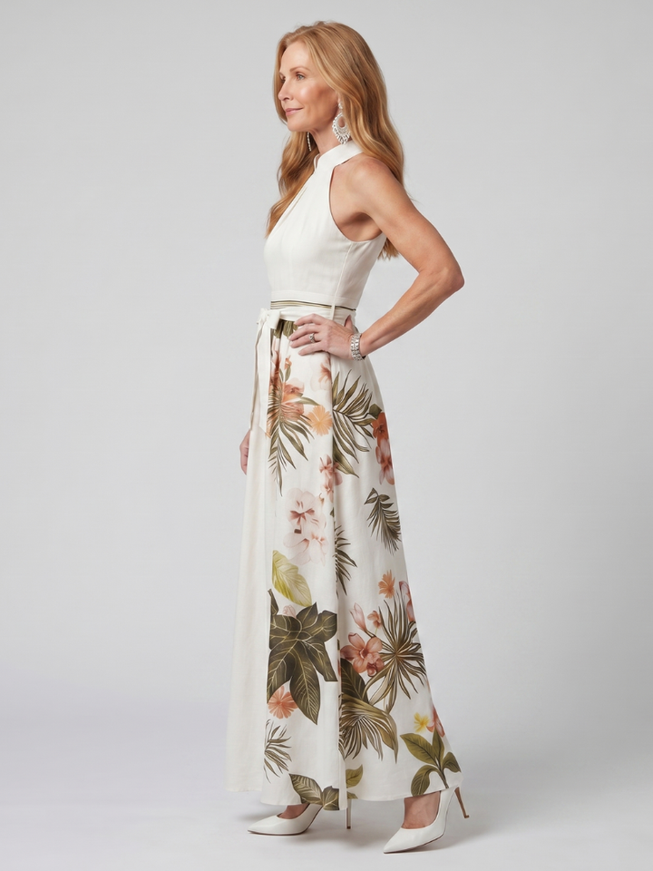 Meadow | Maxi Dress with Botanical Panel and Halter Neck