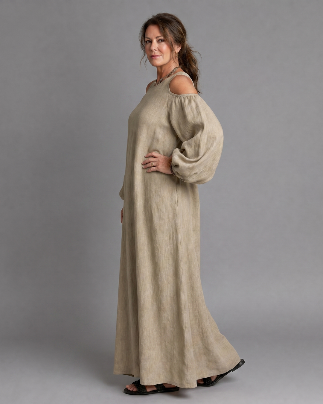 Sylphine | Relaxed Maxi Dress with Off-Shoulder Balloon Sleeves