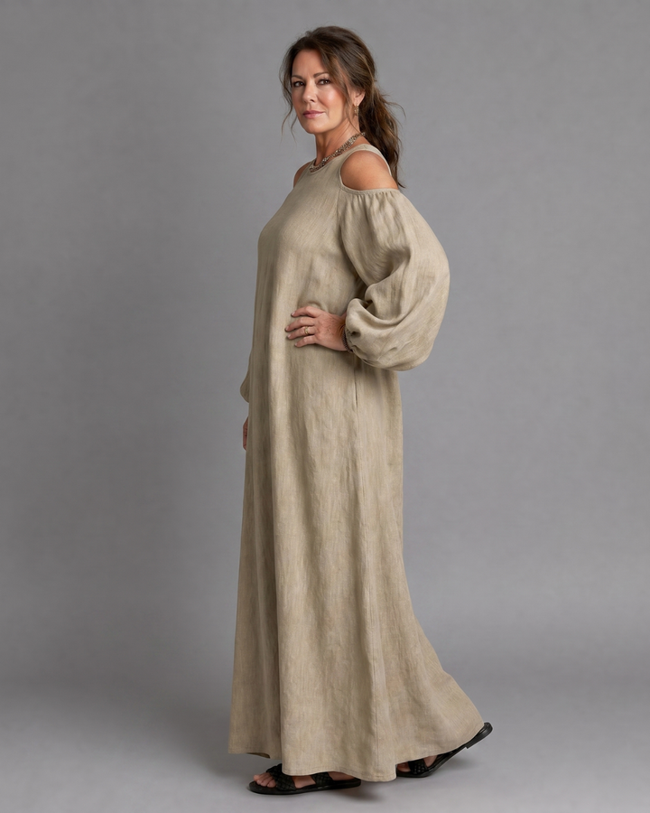 Sylphine | Relaxed Maxi Dress with Off-Shoulder Balloon Sleeves