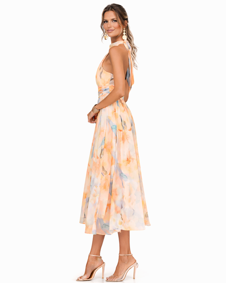 Aurora™ | Halter Neck Dress with Watercolour Print