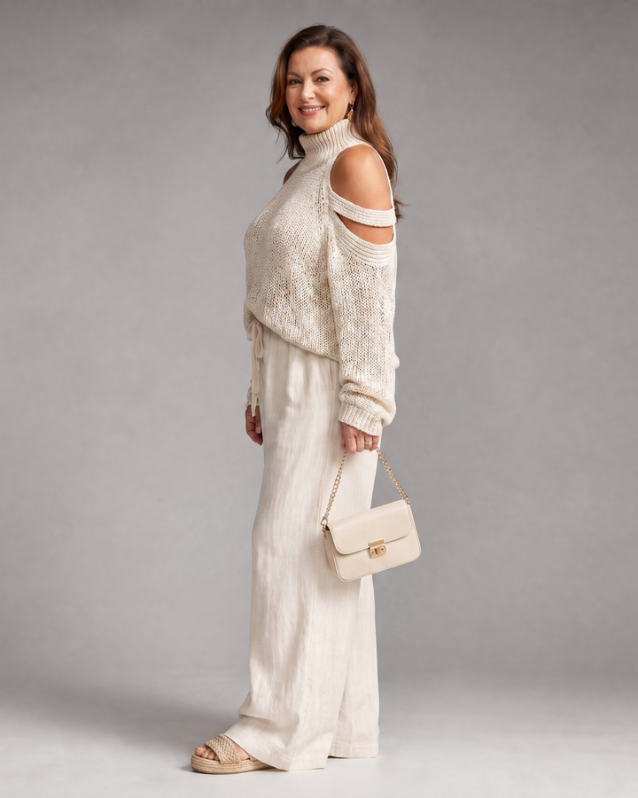 Elamen | Off-Shoulder Sweater and Wide-Leg Trousers