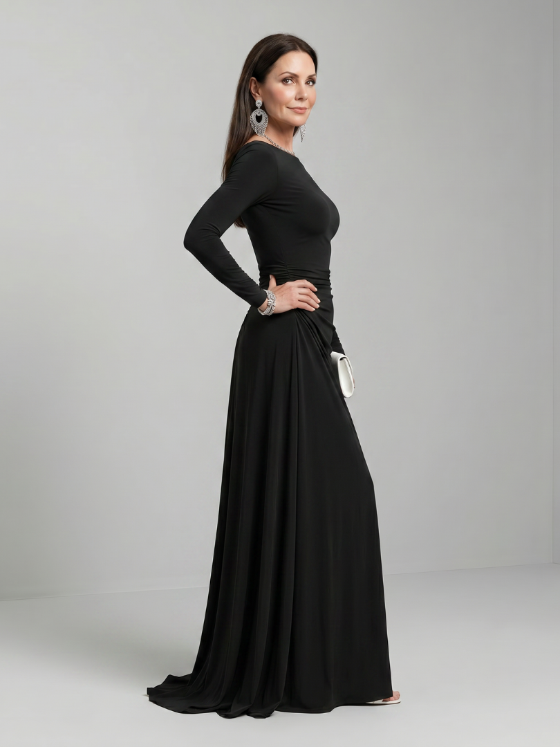 Gyram | Long-Sleeve Flowing Boatneck Maxi Dress