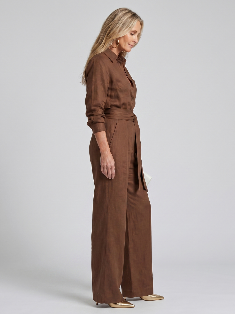 Jovie | Button Long Sleeve Wide-Leg Jumpsuit