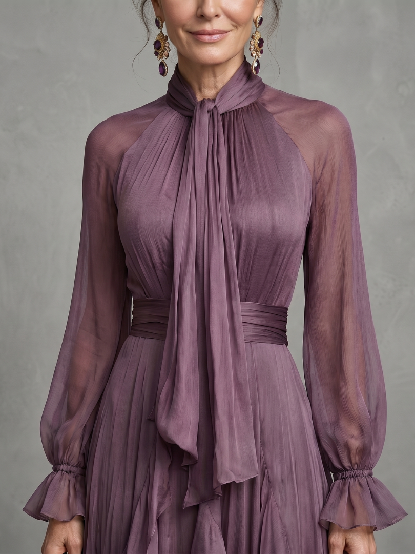 Demetria | Maxi Dress with Bow Collar and Tiered Stripes