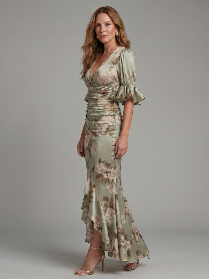 Palma | Short-Sleeve V-Neck Gathered Waist Midi Dress