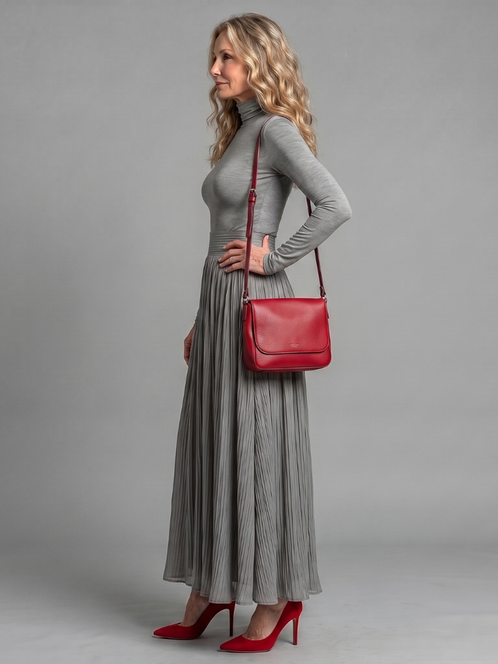 Lana | Long-Sleeve High-Neck Defined Waist Midi Dress