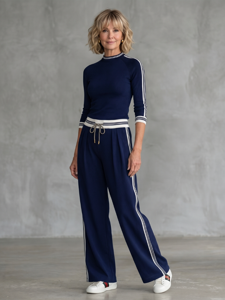 Eirlys | Fitted Long Sleeve Top and Wide-Leg Trousers Set