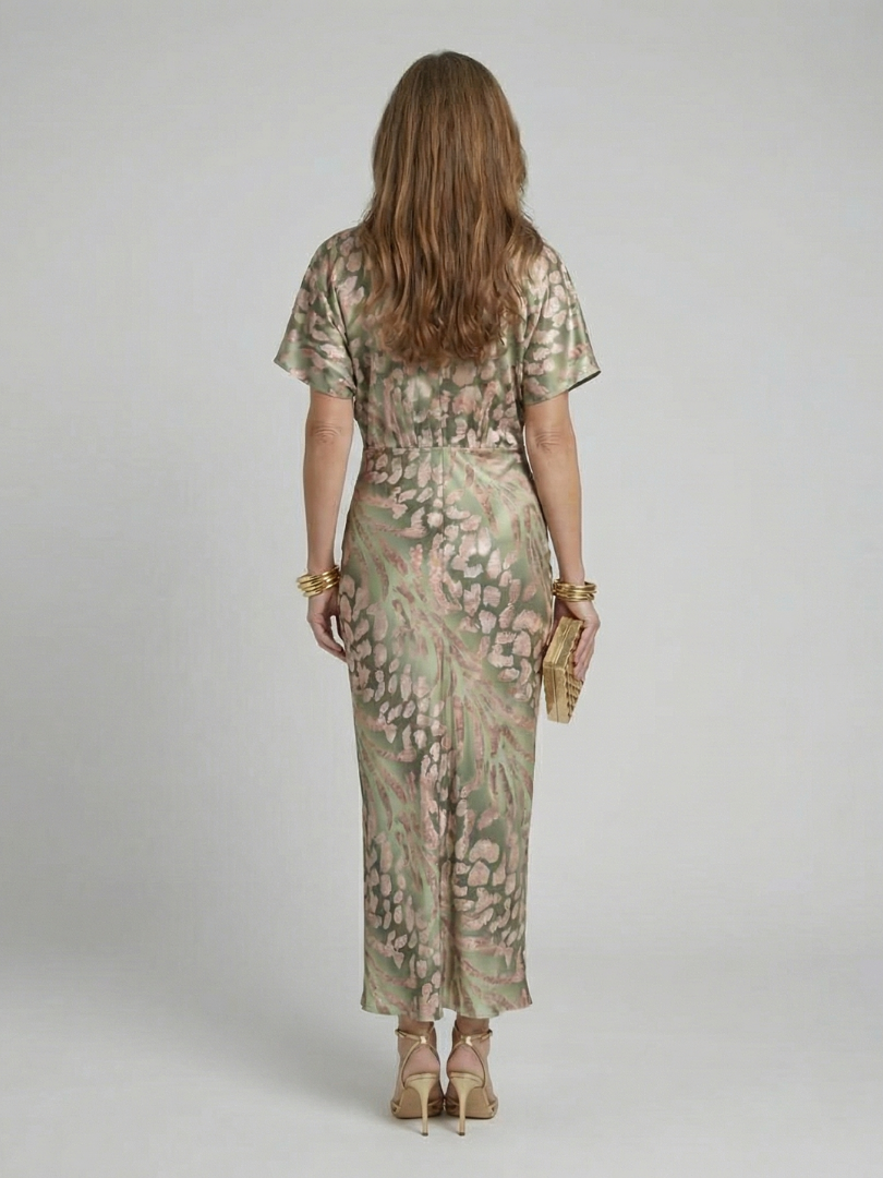 Harlow & Stone™ | Abstract Print V-Neck Midi Dress