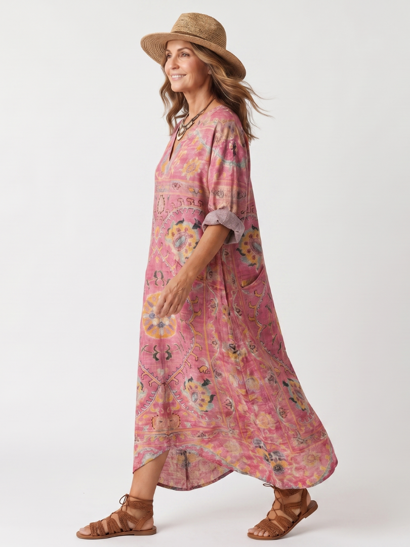 Willow | Abstract Print Relaxed Pocket Midi Dress