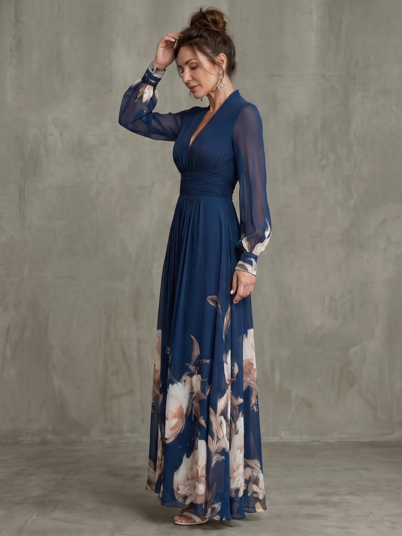 Ziva | Maxi Dress with Sheer Pleated Sleeves