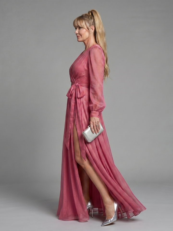 Meredith | Long Sleeve Sheer Flowing Maxi Dress