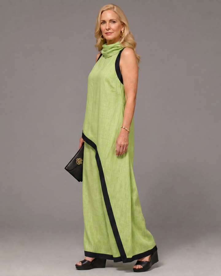 Valthera | Sleeveless Contrast-Trim Layered Top and Wide-Leg Trousers Set