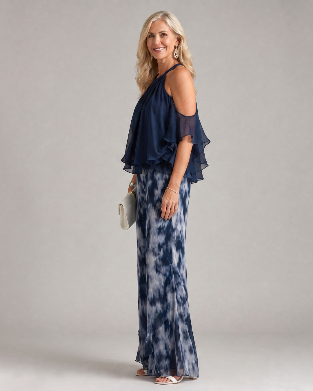 Xylara | Layered Halter Neck Top and Printed Wide Trousers Set