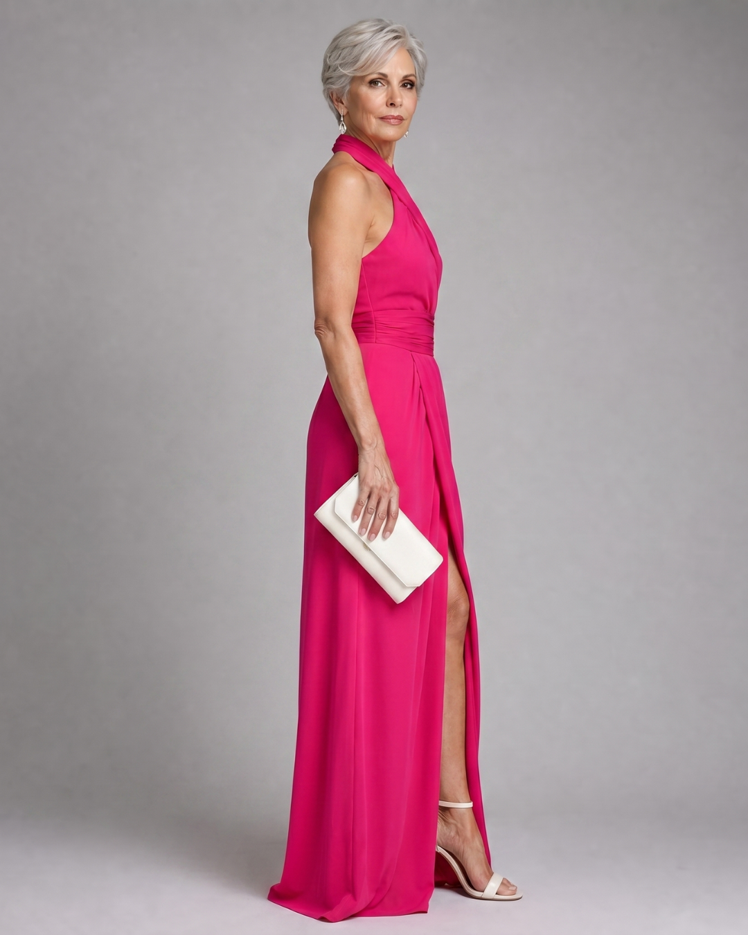 Vaelora | Midi Dress with Crossed Halter Neck and Side Slit