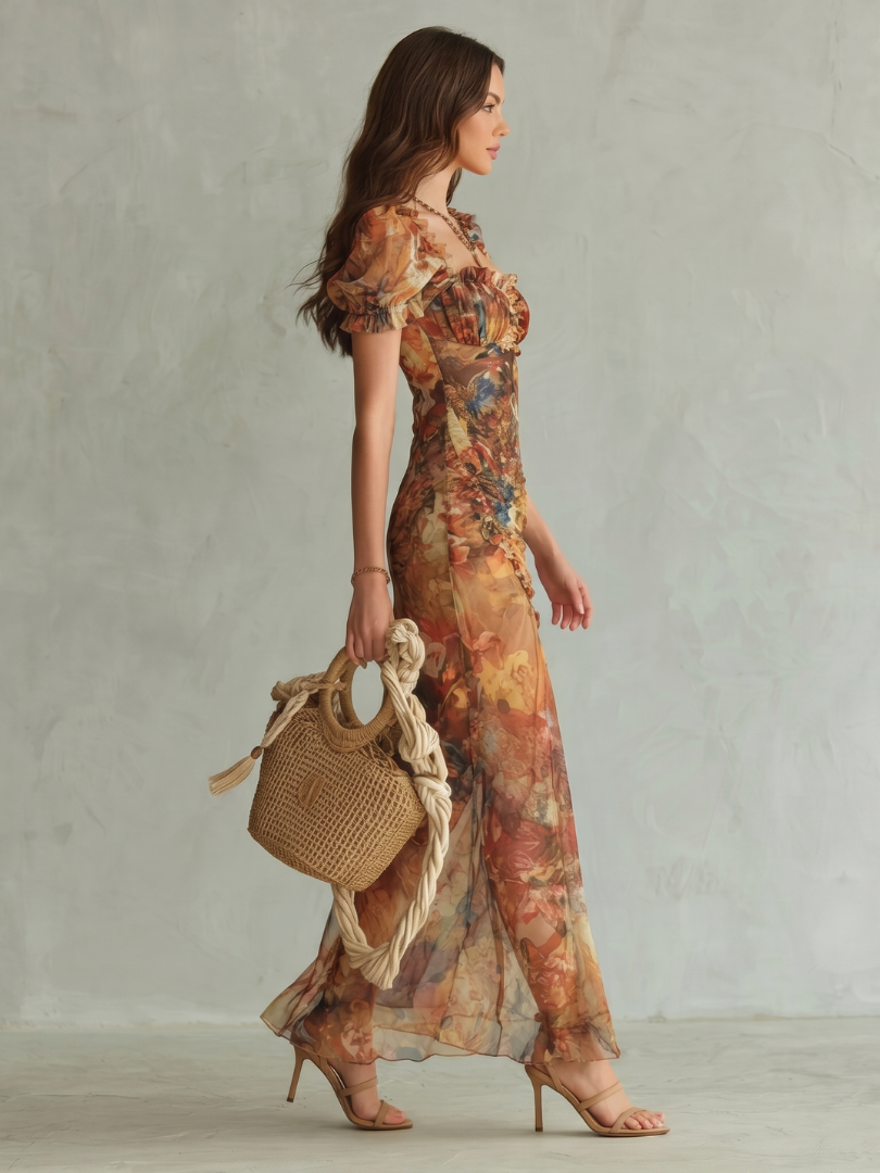 Ciel | Ruffled Sleeve Gathered Midi Dress