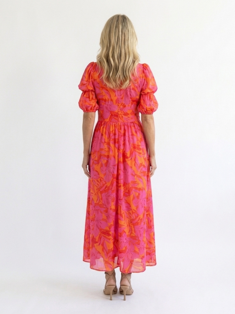 Stella & Grace™ | Viscose Balloon-Sleeve Floral Print Midi Dress