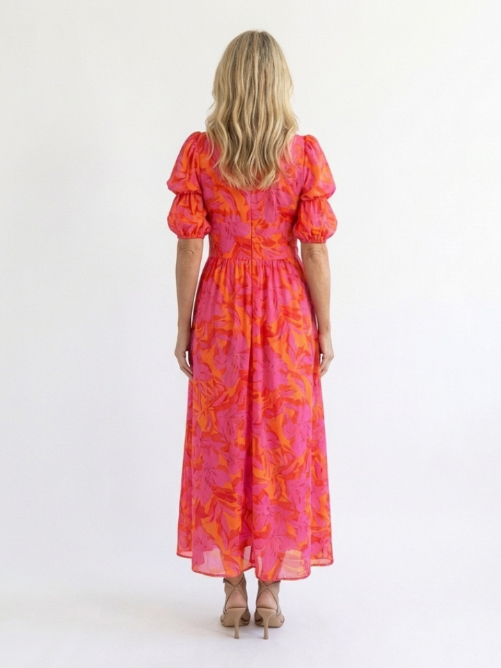 Stella & Grace™ | Viscose Balloon-Sleeve Floral Print Midi Dress