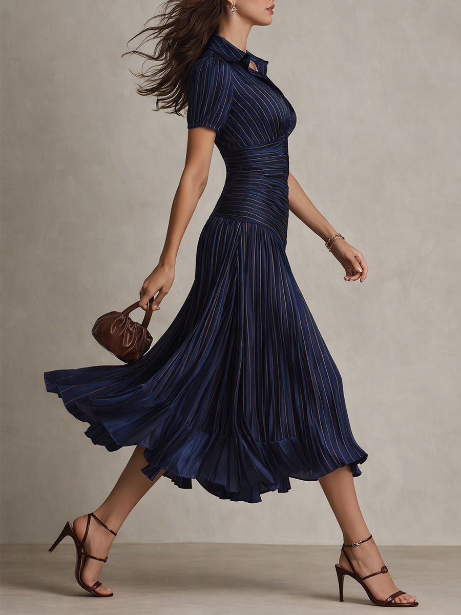 Adriana™ Retro Striped Satin Midi Dress