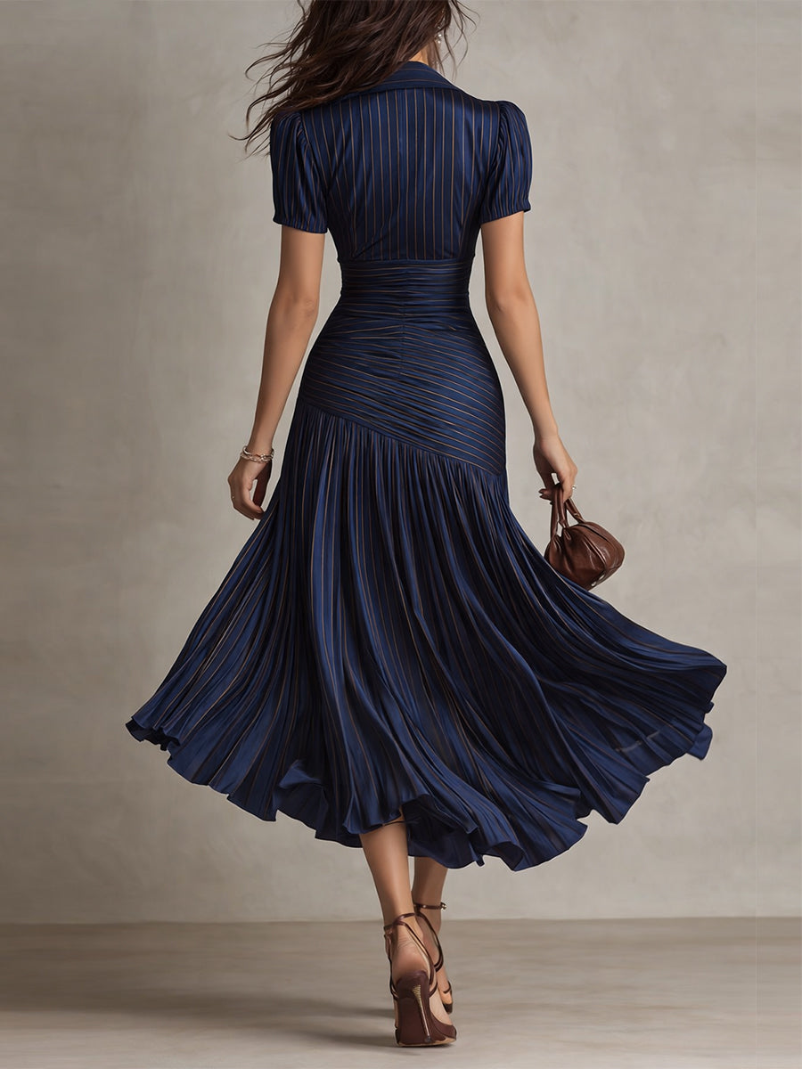Adriana™ Retro Striped Satin Midi Dress